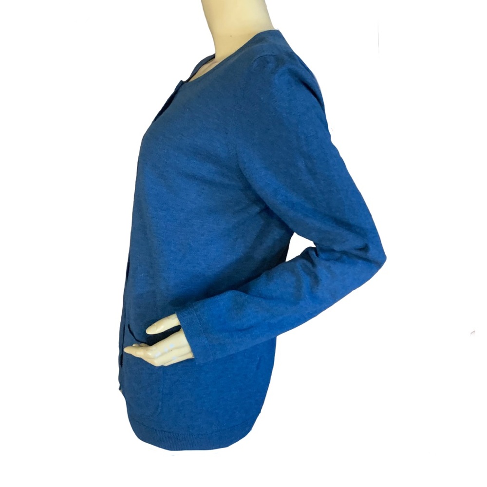TALBOTS TEAL BLUE PIMA COTTOB BUTTON FRONT CARDIGAN SWEATER (L) - Picture 5 of 11
